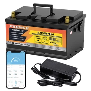 12V 100Ah LiFePO4 Lithium Batterie Bluetooth w/ Charger For Solar RV Marine Boat - Bild 1 von 8
