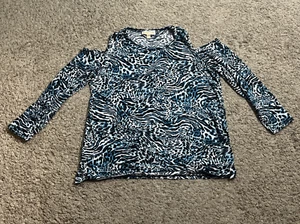 Michael Kors Womens Long Sleeve Blouse Size 2X Cold Shoulder Blue Modal Boho - Picture 1 of 8