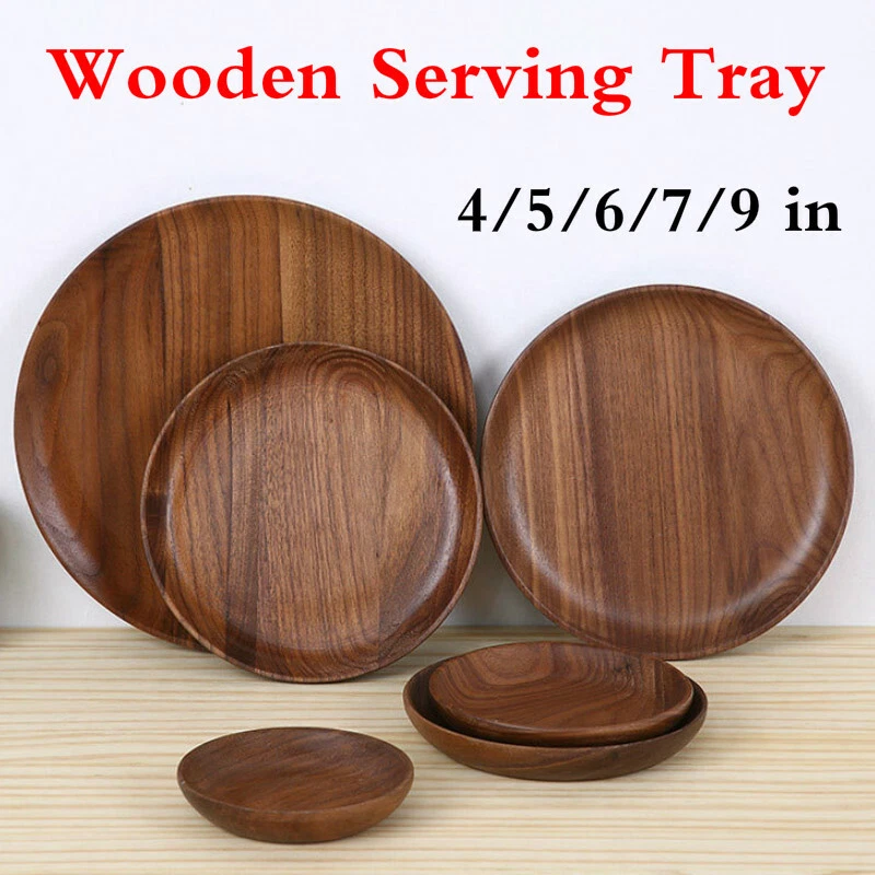 Walnuss Holz Runde Platte Obst Teller Dessert Tee Serviertablett Geschirr - Bild 1 von 4