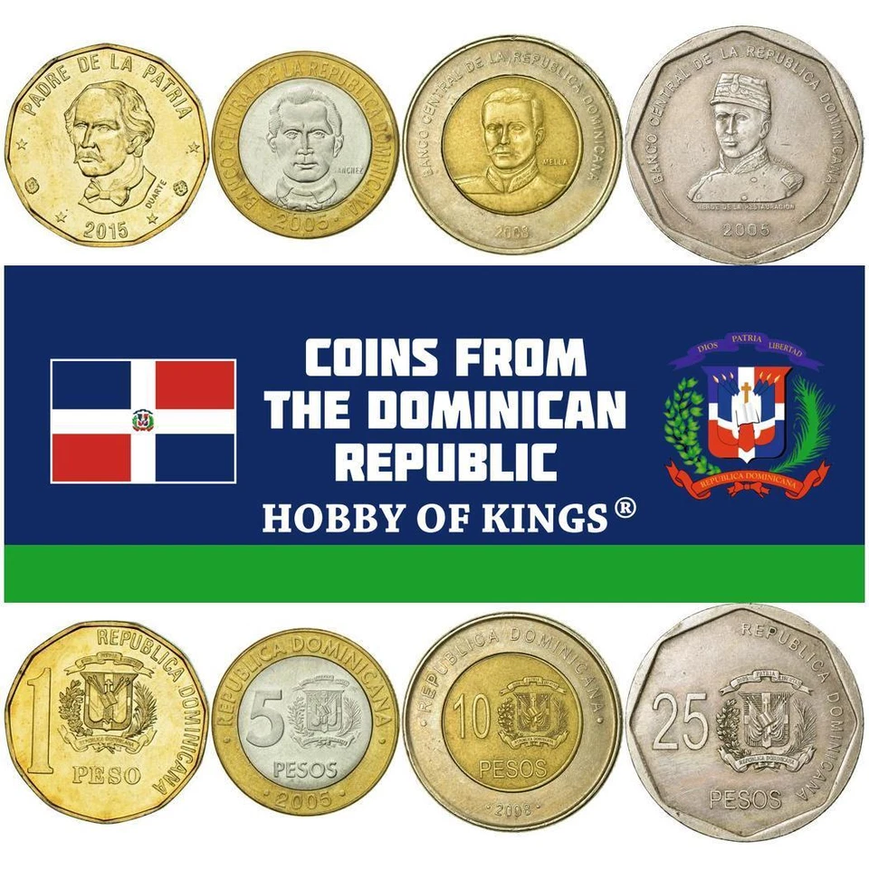Dominican Republic | 4 Coin Set | 1 5 10 25 Pesos | Famous Figures | 2002 - 2016 - Image 1 of 1