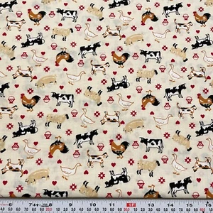 Tela de algodón crema vintage 1992 Tradiciones animales de granja por media yarda - Imagen 1 de 2