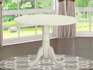 42" Round Dublin drop-leaf pedestal kitchen table linen off-white DLT-WHI-TP - Picture 1 of 11