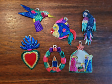 Mexican Christmas Ornaments lot of 6 creche bird heart wreath fish