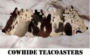 Posavasos de té de cuero de vaca real hechos a mano Hairon con forma de vaca conjunto de 6 Día del Padre - Imagen 1 de 4
