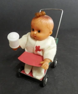 Vintage Wind-Up Baby In Stroller Hand Raises & Bell Rings Japan - Picture 1 of 10