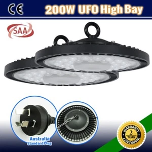 2x UFO 200W HIGH LOW BAY LED LIGHT WAREHOUSE WORK SHOP GROW FLOOD DOWN LAMP BAR - Picture 1 of 14