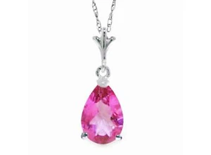 1,5 Karat Rosa Topas Birnenschliff Anhänger an einem 14K Weißgold Seil 18 Zoll Kette Halskette - Bild 1 von 5