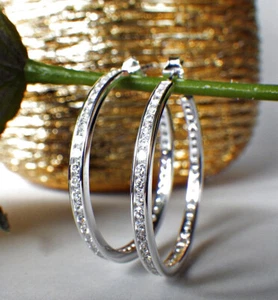 SCHMUCK-STCK OHRRINGE SILBER ZIRKONIA Creolen NEU FACETTEN groß - Bild 1 von 3