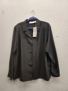 Vintage Yves St Clair Black Long Sleeve Button Up Blouse Size 18 - Picture 1 of 19