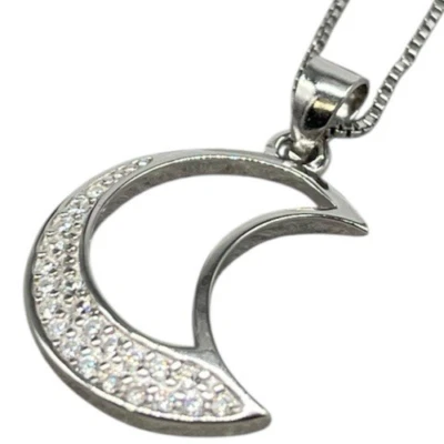 COLLANA FEMMINILE DI ARGENTO 925 FIRMATA LACCETTO CON CHARM LUNA MADE IN ITALY - Immagine 1 di 4