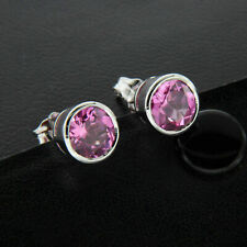 2Ct Round Cut Lab Created Pink Ruby Women Wedding Earring 14K White Gold Plated