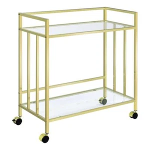 CoasterHome Bar Cart 34.5"Hx32.5"Wx15.75"D Rolling Portable Glasstop MetalFrame - Picture 1 of 9