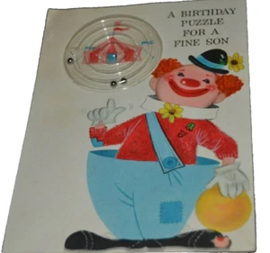Payaso De Colección Tarjeta de Felicitación JUEGO LABERINTO Sello Hijo Cumpleaños Destreza Bolas de Metal - Imagen 1 de 4