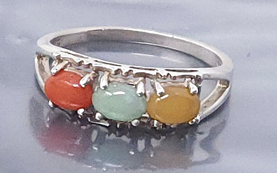 Vintage AVON Multi Color Jade Sterling Silver band Ring size 10 - Image 1 of 4