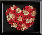 Wall Art Shadow Box Frame Red Cream Roses 3D Heart Shape Flower Arrangement Gift
