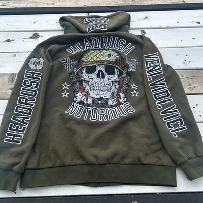 Sudadera con Capucha Headrush Verde Ejército Cremallera 4XL EN MUY BUENA CONDICIÓN Notorious Scull Veni. Vidi. Vici. Foto 1 de 4