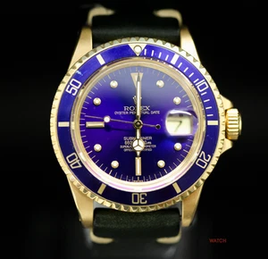 Vintage Rolex Submariner 1680 18K Yellow Gold- 40mm w/ Tropical Purple Dial #X27 - Picture 1 of 14