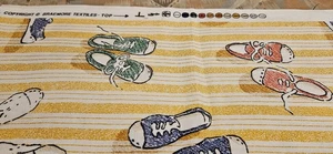 Vintage Braemore Novelty Fabric - Retro Sneakers on Yellow Stripes (35" x 52") - Picture 1 of 5