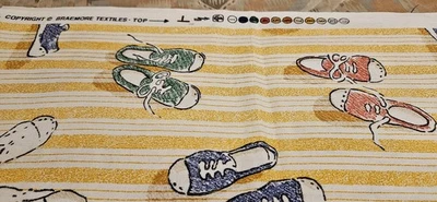 Vintage Braemore Novelty Fabric - Retro Sneakers on Yellow Stripes (35" x 52") - Image 1 of 4