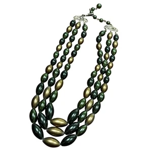 Collar gargantilla multihilo vintage mediados de siglo años 50 cuentas verdes y doradas con cuentas - Imagen 1 de 5