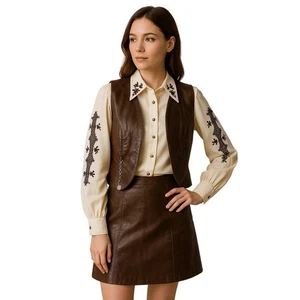 70er Jahre Lederstrumpf Lederrock & Weste mit besticktem Top (XS-Small) - Bild 1 von 18