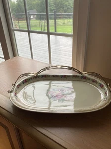 VINTAGE OVAL HUTSCHENREUTHER SERVING PLATE PLATTER floral Selb Bavaria Carrier - Picture 1 of 7