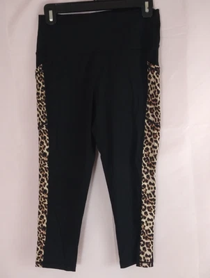 Zyia Active 黑色豹纹短口袋弹力打底裤女孩 12 码 — 第 1/4 张图片