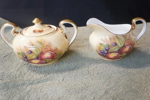 Aynsley Bone China England Obstgarten Gold Zuckerdose 3" hoch und Milchkännchen 3 1/4" Ta - Bild 1 von 1