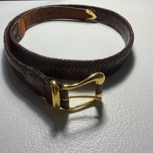 Vintage brauner geprägter Ledergürtel mit Messingschnalle - Made in Spain, Größe 42 - Bild 1 von 5