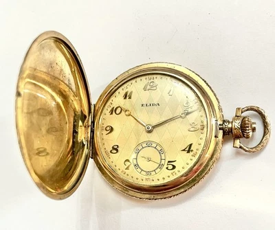 Excellent ELIDA Swiss Rare 16J Adj. Gold Filled Full Hunter Pocket watch Working - Image 1 of 4