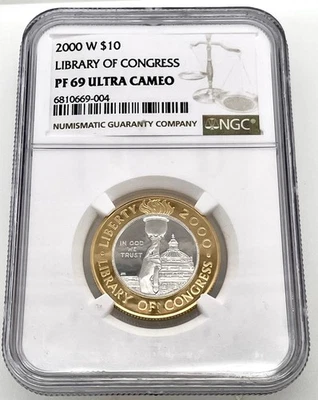 2000-W Library of Congress Commem Gold Bimetallic $10 NGC PF69 Ultra Cameo - Image 1 of 4