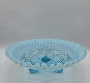 Antike Jefferson Northwood Glas blau opalisierende Rüsche & Ringe gekräuselte Schüssel 8" - Bild 1 von 6
