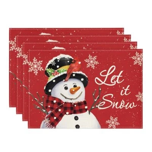 Set of 4, 12x18 Inch Snowman Let It Snow Winter Placemats Table Mats - Picture 1 of 6