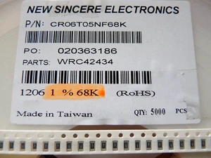 100 résistances CMS 1206 68K 1/4W 1% CR06T05NF68K - Bild 1 von 1