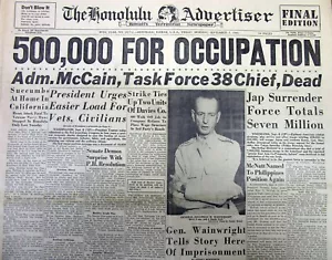 1945 Honolulu HAWAII GIORNALE SECONDA GUERRA MONDIALE FINISCE con 500.000 TRUPPE USA CHE OCCUPANO IL GIAPPONE - Foto 1 di 5