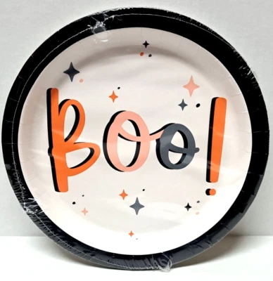 Platos de papel redondos Halloween BOO! 1 paquete de 8 piezas. precintado 8,6 pulgadas Foto 1 de 2
