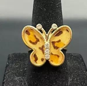 Gold Tone Rhinestone Butterfly Leopard Print Ring - Size 6.5 - Picture 1 of 4