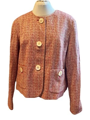 Chaqueta Blazer J. JILL Talla 14 Bolsillos Rojo Crema Tweedy Forrado Bolsillos Botones Foto 1 de 4