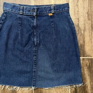 Falda corta vintage 1979 Levi’s naranja lengüeta plisada lavado oscuro denim azul - Imagen 1 de 8