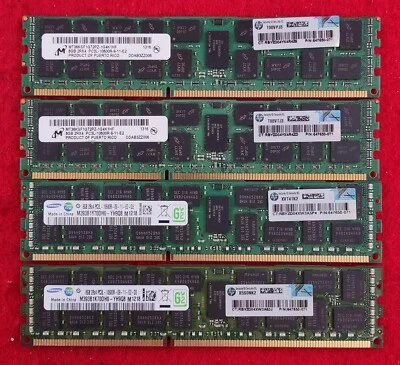 LOT OF 4 HP 8GB 2Rx4 PC3L-10600R DDR3-1333MHz Server RAM 647650-071 - Image 1 of 4
