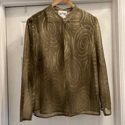 Vintage Retro Kari’s Korner  Green/Gold  Sheer Jacket Size 14 Holiday Wedding - Image 1 of 4