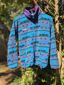 Vintage COLUMBIA MADE IN USA Aztec Print Fleece Full Zip Jacket Size Youth Large - Picture 1 of 12