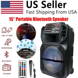9000W Portable Bluetooth Speaker 15” Subwoofer Heavy Bass Party System AUX & Mic - Picture 1 of 16