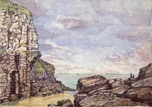 Bossiney Cove Tintagel Cornwall 1877 - Small Watercolour Painting - 19th Century - Picture 1 of 6