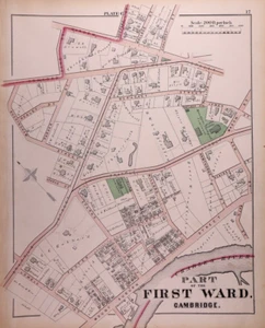 1873 Plat Map, CAMBRIDGE, MASSACHUSETTS - PART of 1st WARD - BRATTLE & SPARKS St - Picture 1 of 3