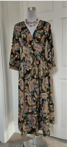 Stradivarius Boho Paisley Print Maxi Silk Style Dress Size UK 12 Medium - Picture 1 of 11