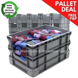NEW 45 x 65 Litre Open Front Grey Plastic Euro Storage Container Boxes Box Bins - Picture 1 of 5