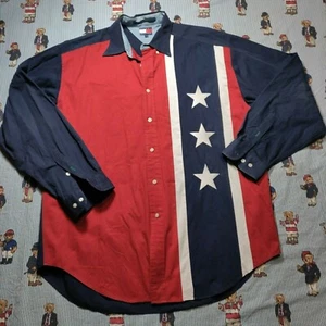 Camicia vintage Tommy Hilfiger bandiera stelle a righe abbottonata GRANDE rossa bianca blu LS - Foto 1 di 7