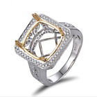 Cushion Custom 12mm Diamond Semi Mount Engagement Ring Setting 14K 2-Tone Gold