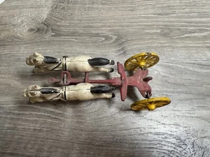 CAST IRON Vintage WITH 2 White GALLOPING HORSES As Is Bin S - Picture 1 of 2